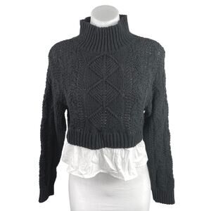 Anthropologie Maeve Black Cable Knit Long Sleeve Turtleneck Crop Sweater Top XS